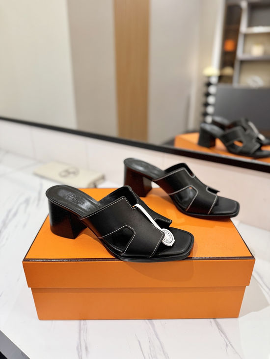 Hermes 7cm Heel Cowhide Slides Genuine Leather Sole Casual Shoes