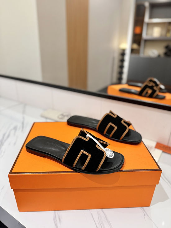 Hermes Classic Nubuck Slides Genuine Leather Sole Casual Shoes