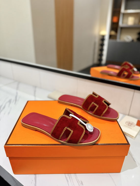 Hermes Classic Nubuck Slides Genuine Leather Sole Casual Shoes