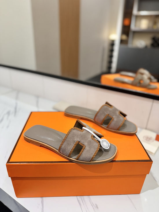 Hermes Classic Nubuck Slides Genuine Leather Sole Casual Shoes