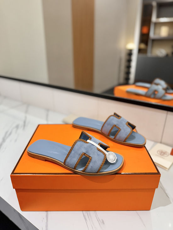 Hermes Classic Nubuck Slides Genuine Leather Sole Casual Shoes