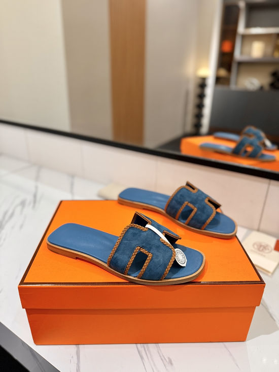 Hermes Classic Nubuck Slides Genuine Leather Sole Casual Shoes