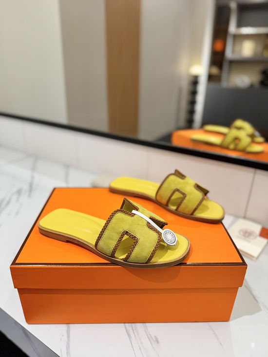 Hermes Classic Nubuck Slides Genuine Leather Sole Casual Shoes