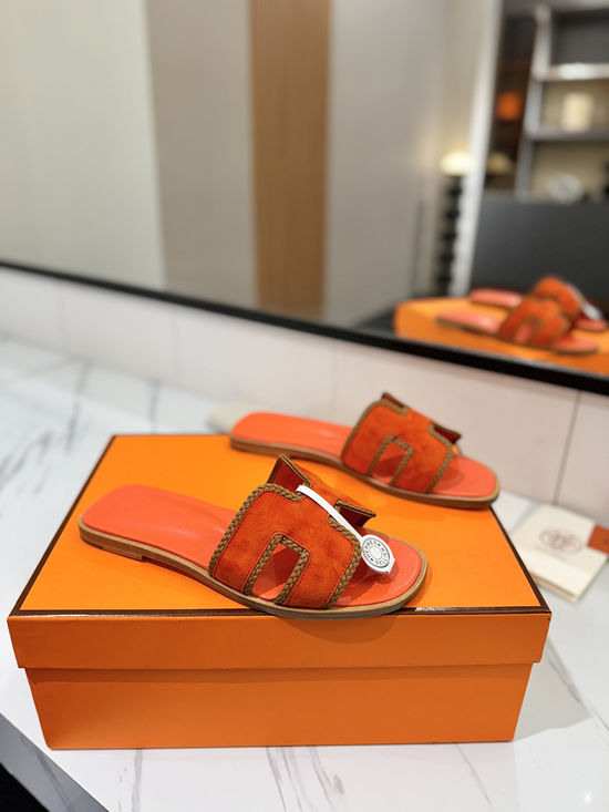 Hermes Classic Nubuck Slides Genuine Leather Sole Casual Shoes