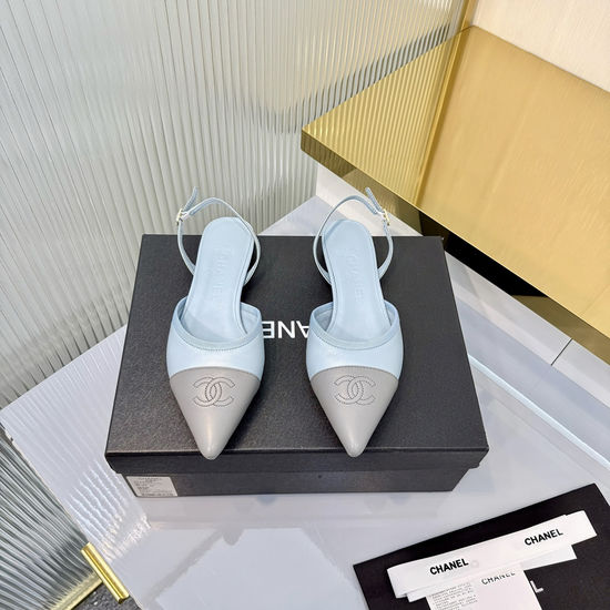 Chanel Elegant Pointed Toe Two-Tone Mary Jane Flats