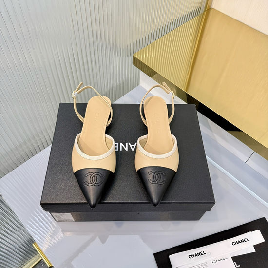 Chanel Elegant Pointed Toe Two-Tone Mary Jane Flats