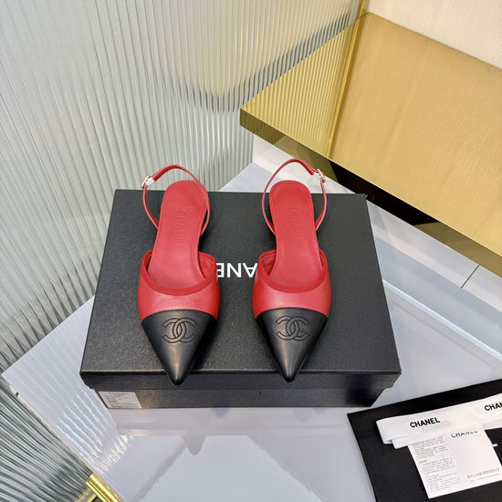 Chanel Elegant Pointed Toe Two-Tone Mary Jane Flats