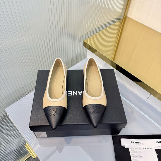 Chanel Elegant Pointed Toe Two-Tone Mary Jane Flats