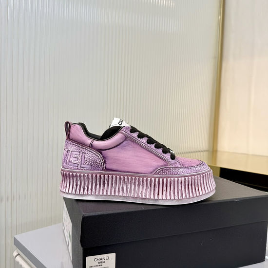 Chanel Thick Sole Graffiti Pattern Casual Leather Sneakers