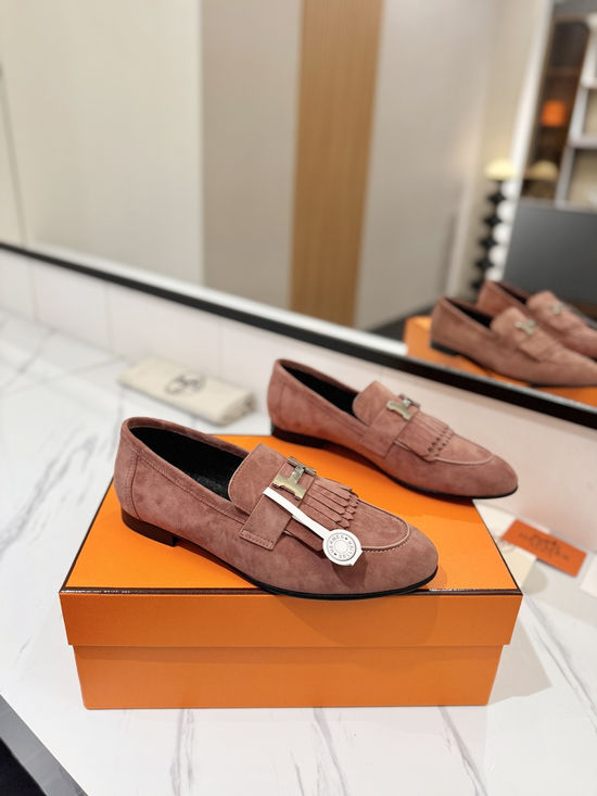 Hermes Classic Nubuck Loafers Comfortable Soft Sole Casual Shoes