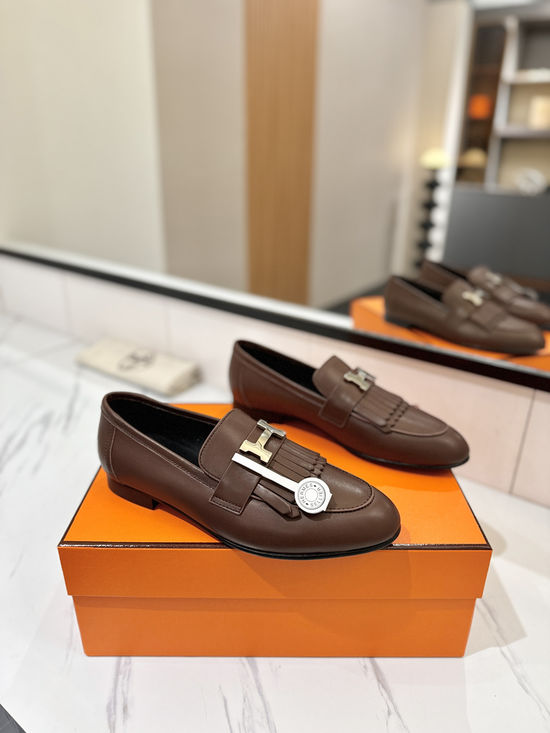 Hermes Classic Cowhide Loafers Comfortable Soft Sole Casual Shoes