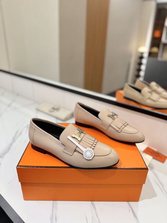 Hermes Classic Cowhide Loafers Comfortable Soft Sole Casual Shoes