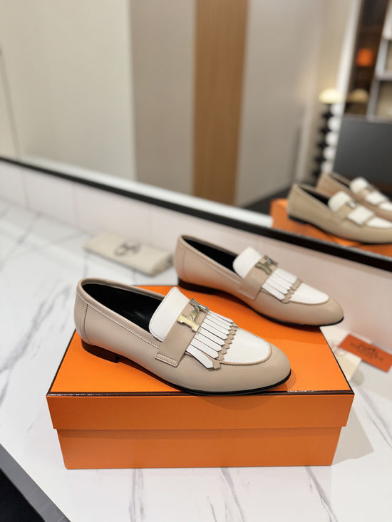 Hermes Classic Cowhide Loafers Comfortable Soft Sole Casual Shoes