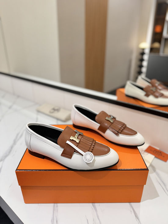 Hermes Classic Cowhide Loafers Comfortable Soft Sole Casual Shoes