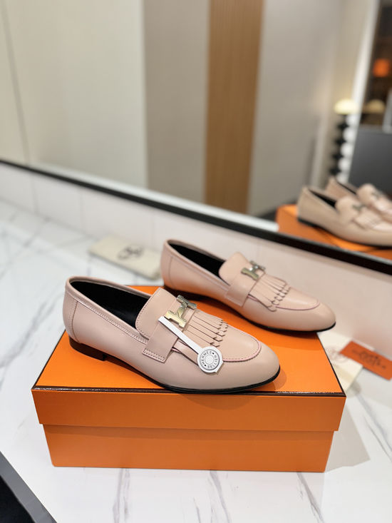 Hermes Classic Cowhide Loafers Comfortable Soft Sole Casual Shoes