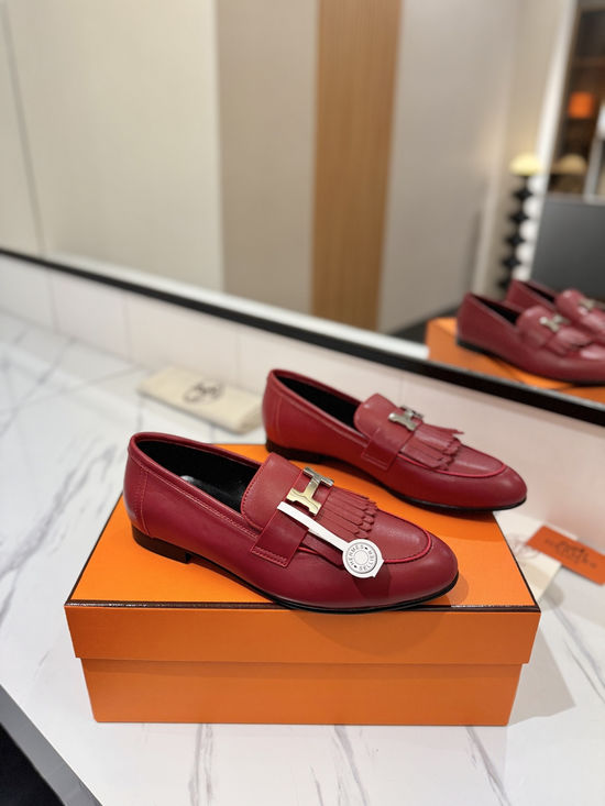 Hermes Classic Cowhide Loafers Comfortable Soft Sole Casual Shoes