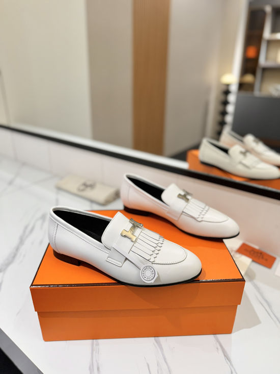 Hermes Classic Cowhide Loafers Comfortable Soft Sole Casual Shoes