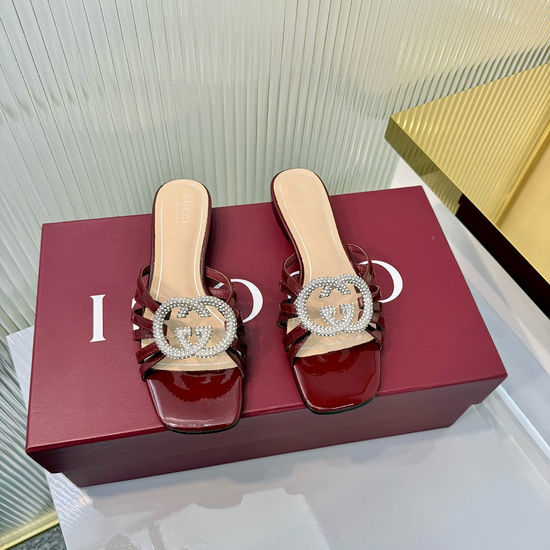Gucci Soft Leather Flat Foldable Heel Slide Sandals
