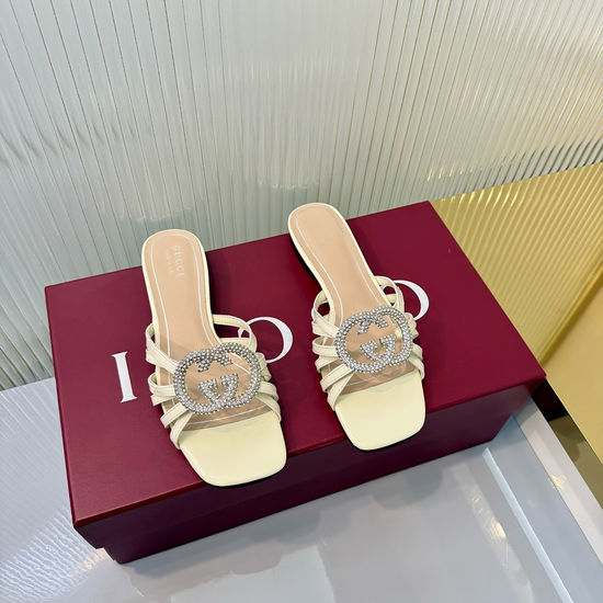Gucci Soft Leather Flat Foldable Heel Slide Sandals