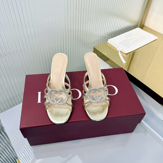 Gucci Soft Leather Foldable Heel Slide Sandals Metal Accent