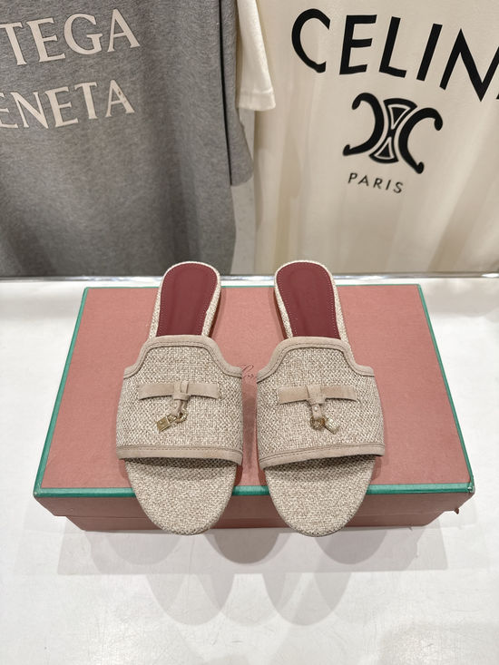 Loro Piana Minimalist Linen Flat Slippers Premium Soft Sole