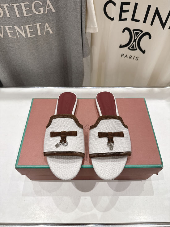 Loro Piana Minimalist Linen Flat Slippers Premium Soft Sole