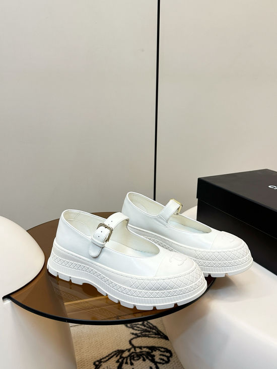 Chanel Classic Buckle Leather Platform Mary Jane Shoes