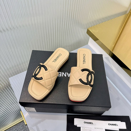 Chanel Classic Embroidered Square Toe Platform Slide Sandals