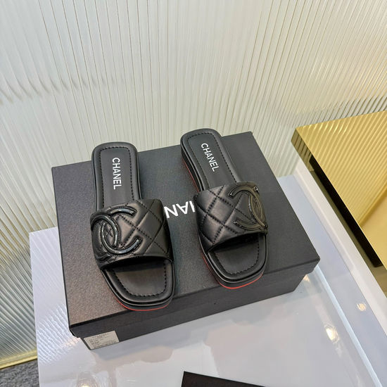Chanel Classic Embroidered Square Toe Platform Slide Sandals