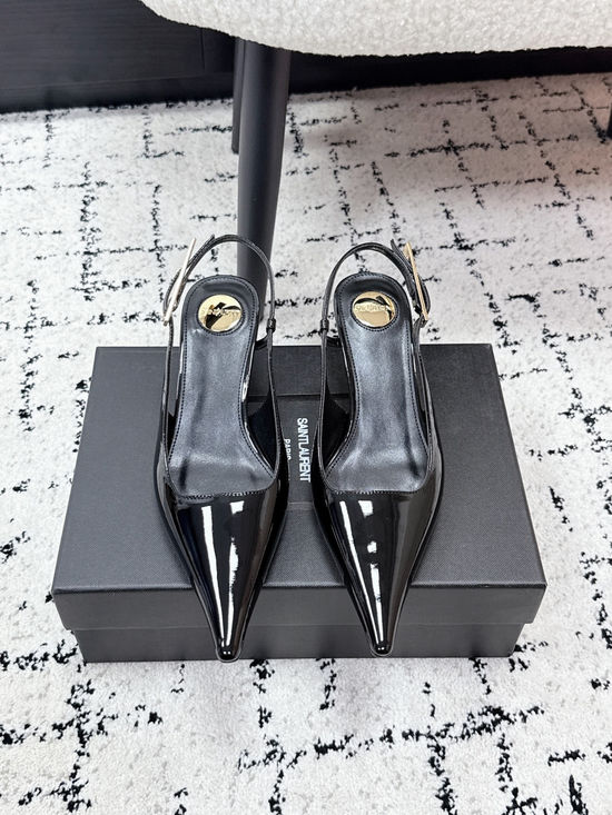 Yves Saint Laurent Pointed Toe Leather Backless Sandals Comfortable Fashion Shoes