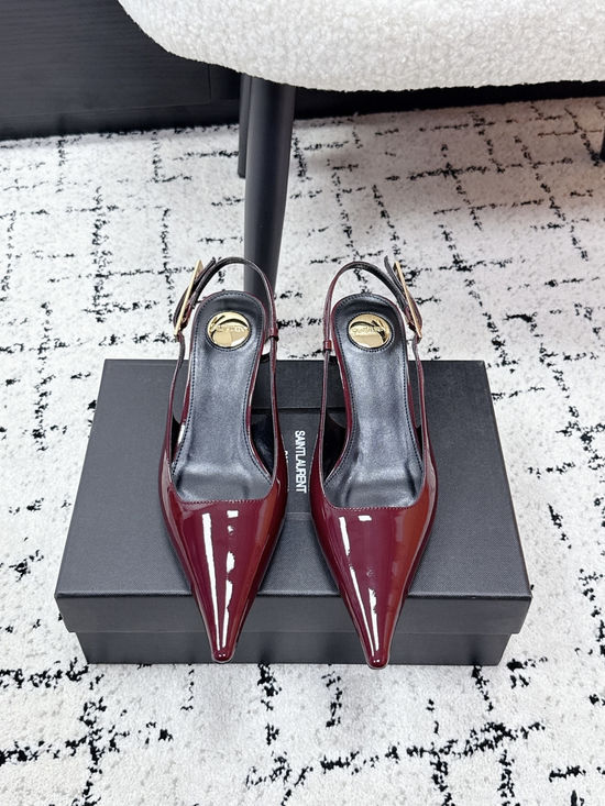 Yves Saint Laurent Pointed Toe Leather Backless Sandals Comfortable Fashion Shoes