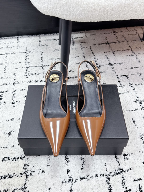 Yves Saint Laurent Pointed Toe Leather Backless Sandals Comfortable Fashion Shoes