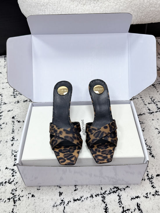 Yves Saint Laurent Satin Cross Strap High Heel Mule Slides