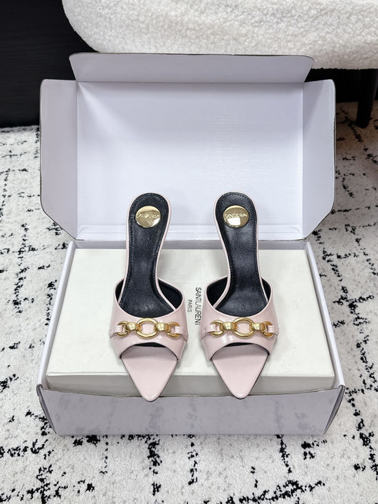 Yves Saint Laurent Pointed Toe Chain Stiletto Heel Slides