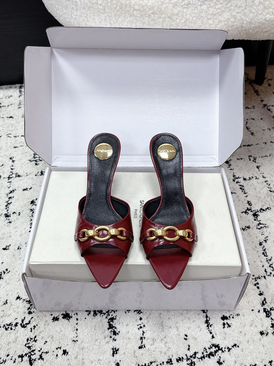 Yves Saint Laurent Pointed Toe Chain Stiletto Heel Slides