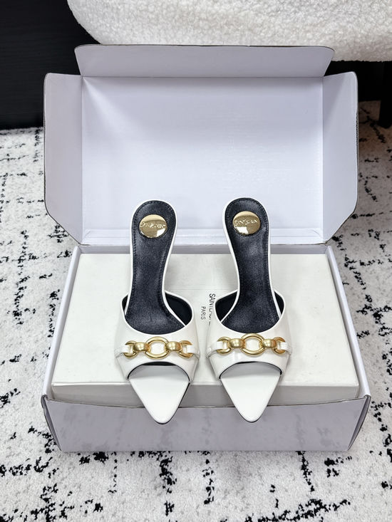Yves Saint Laurent Pointed Toe Chain Stiletto Heel Slides