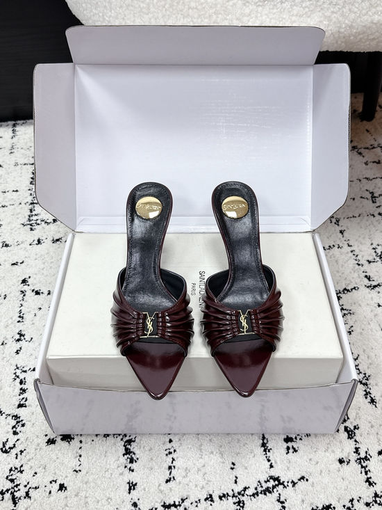 Yves Saint Laurent Ruched Pointed Toe Stiletto Heel Mules Premium Leather