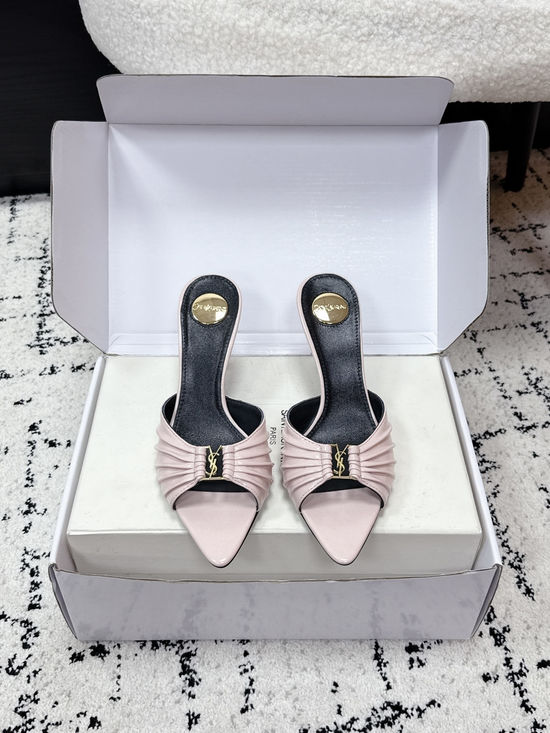 Yves Saint Laurent Ruched Pointed Toe Stiletto Heel Mules Premium Leather