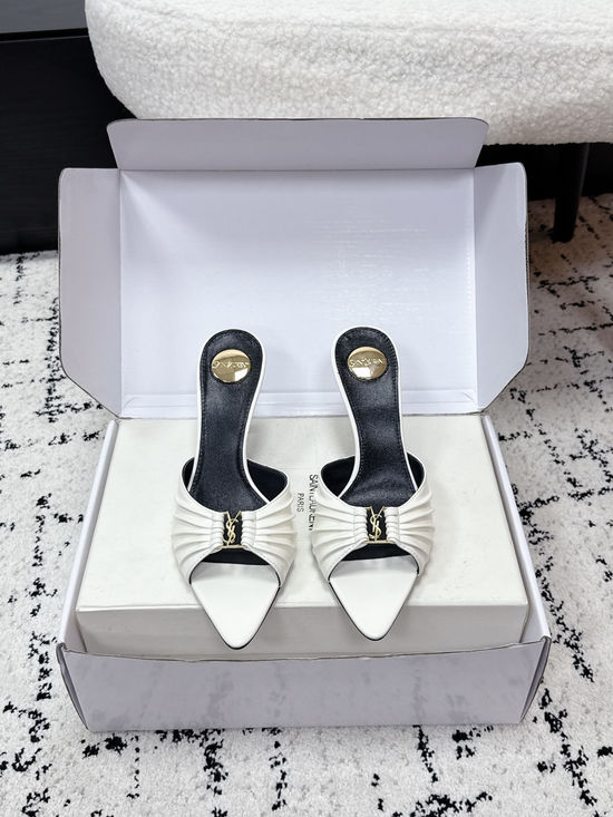 Yves Saint Laurent Ruched Pointed Toe Stiletto Heel Mules Premium Leather