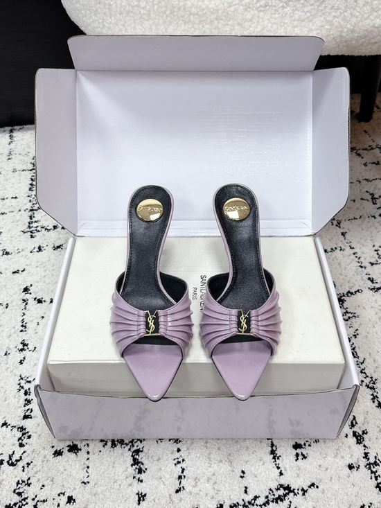 Yves Saint Laurent Ruched Pointed Toe Stiletto Heel Mules Premium Leather