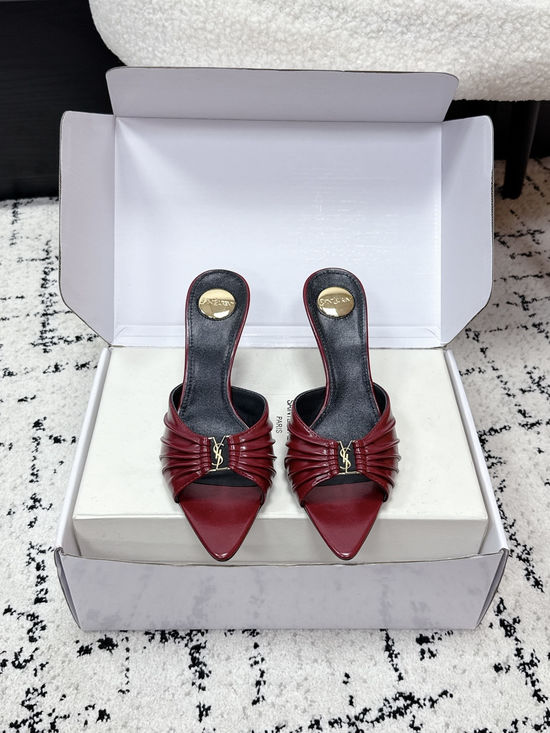 Yves Saint Laurent Ruched Pointed Toe Stiletto Heel Mules Premium Leather