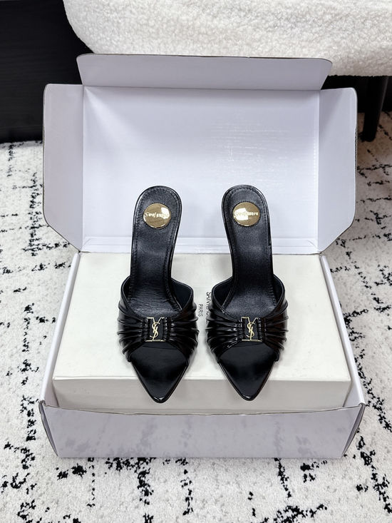 Yves Saint Laurent Pointed Toe Stiletto Heel Mules Premium Leather Upper