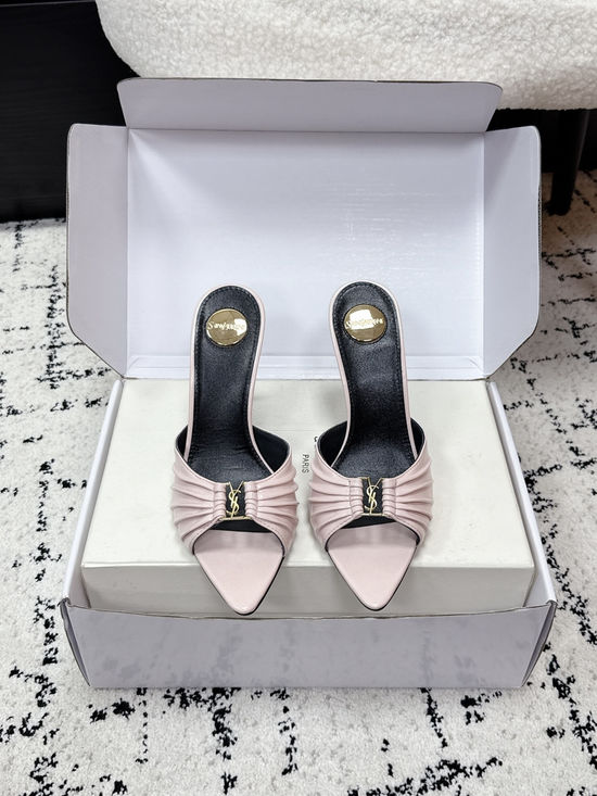 Yves Saint Laurent Pointed Toe Stiletto Heel Mules Premium Leather Upper