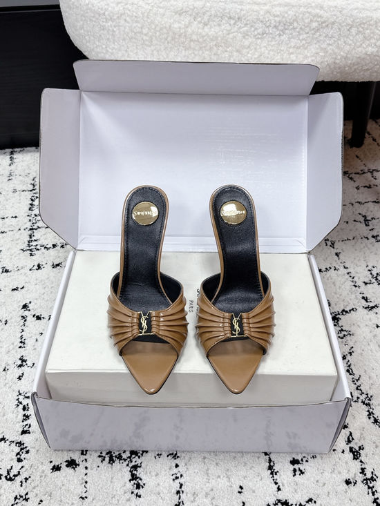 Yves Saint Laurent Pointed Toe Stiletto Heel Mules Premium Leather Upper