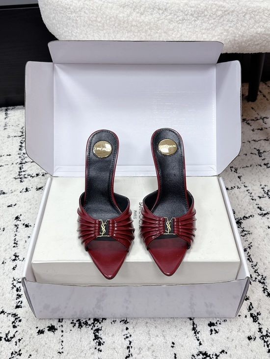 Yves Saint Laurent Pointed Toe Stiletto Heel Mules Premium Leather Upper