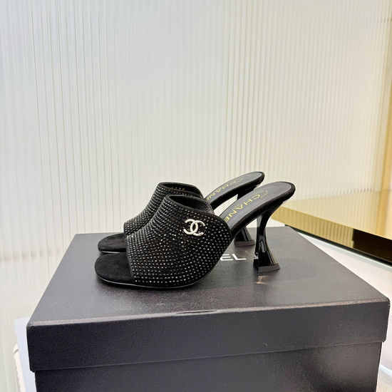 Chanel Classic Logo High Heel Slide Sandals Premium Leather