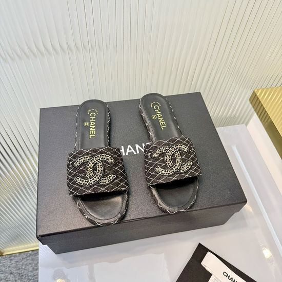 Chanel Classic Logo Decor Sheepskin Flat Slide Slippers