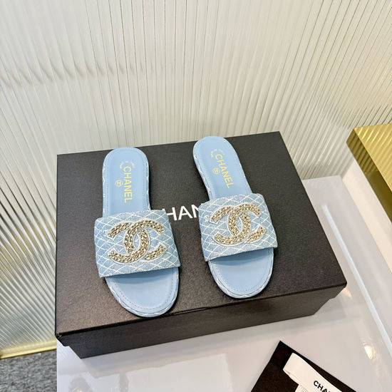 Chanel Classic Logo Decor Sheepskin Flat Slide Slippers