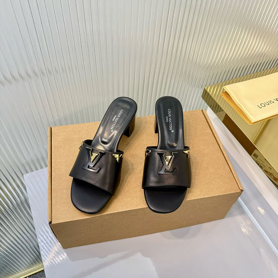 Louis Vuitton Embossed Pattern Flat Mules Rivet Decor Leather Shoes