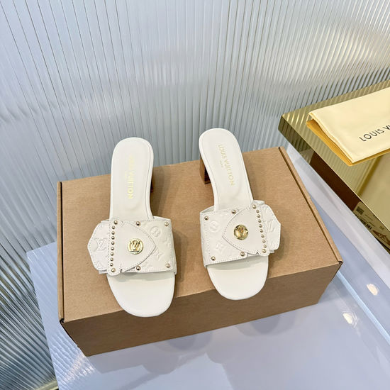 Louis Vuitton Embossed Pattern Rivet Decor Flat Mule Casual Shoes